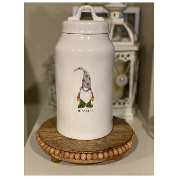 Rae Dunn Holiday Christmas "MISCHIEF” Gnome Elf Canister